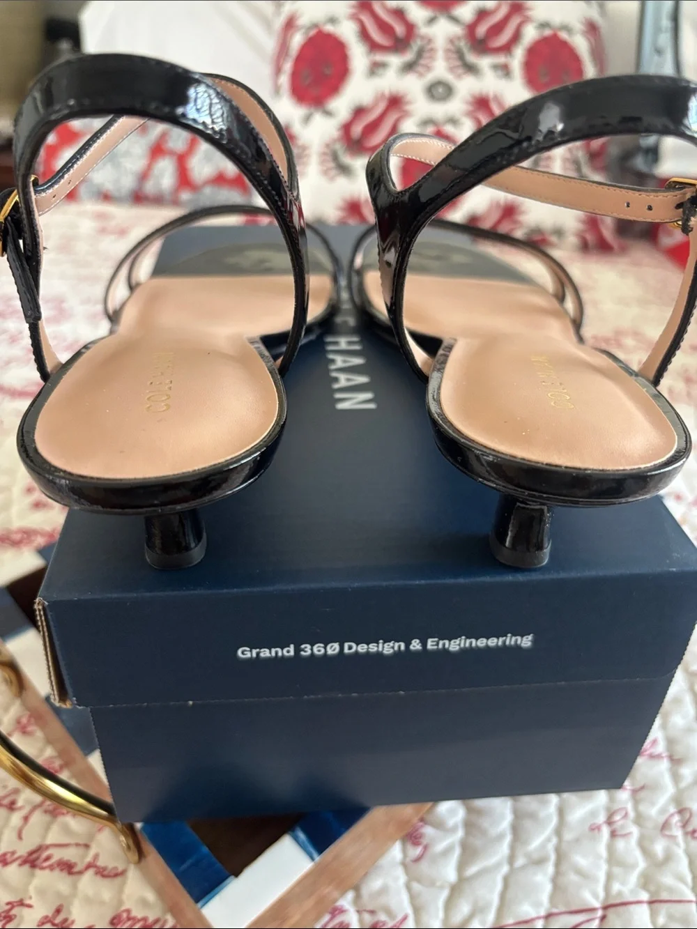 NWT Cole Haan Leni Black Patent Leather Strappy Kitten Heel Sandals. SZ 11M
